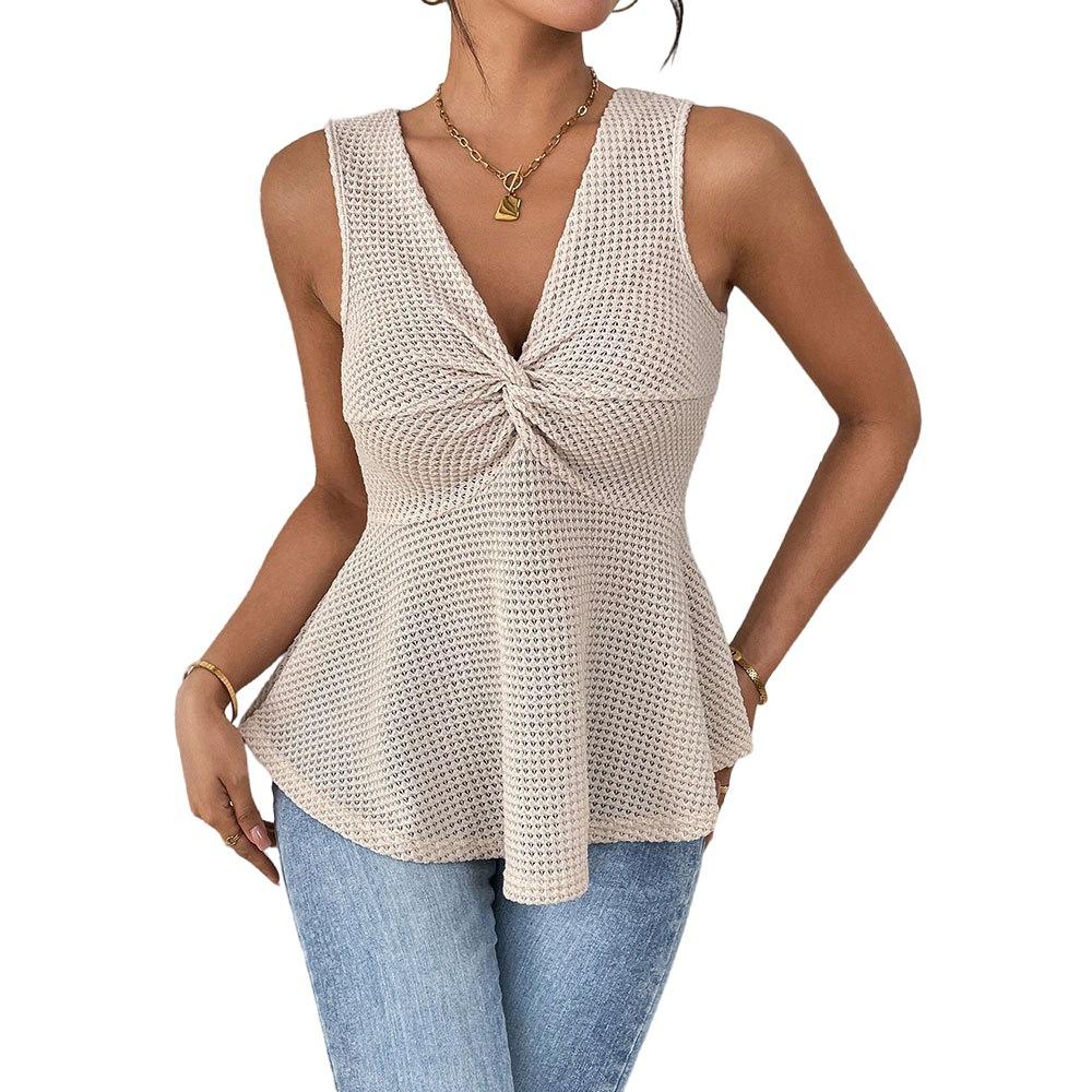 Summer new women's clothing royal sister commuting T-shirt V-neck sleeveless waist and thin temperament top