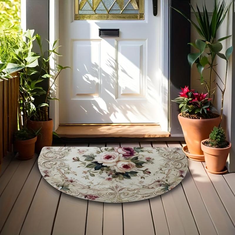1 Stück Rokoko Floral Halbkreis Willkommens-Fußmatte Rutschfest für Außenbereich Terrasse Veranda Küche Badezimmer Eingangsbereich Bodenmatte