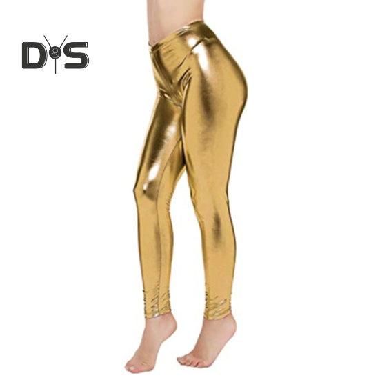 Women Pants Glossy Faux Leather Skinny Elastic High Waist Solid Color Smooth Soft Breathable Tummy Control Ankle Length Club Party Lady Long Trousers