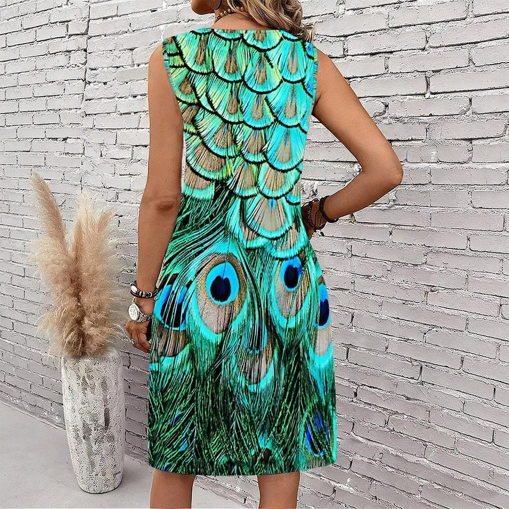 Plus Size V Neck Sleeveless Dress Verdant Mountain Waterfall Art Print For Wilderness Adventure Tour