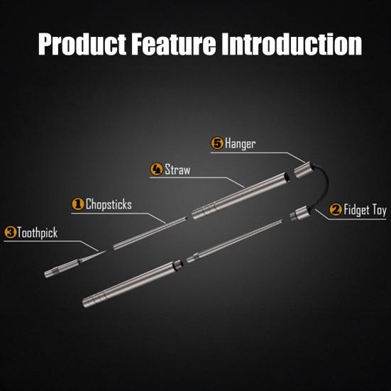5-In-1 Multi-functional Chopstick Fidget Toy with Stainless Steel Chopstick Straw Toothpick Hanger Tool Detachable Portable Travel Stress Relief Toy