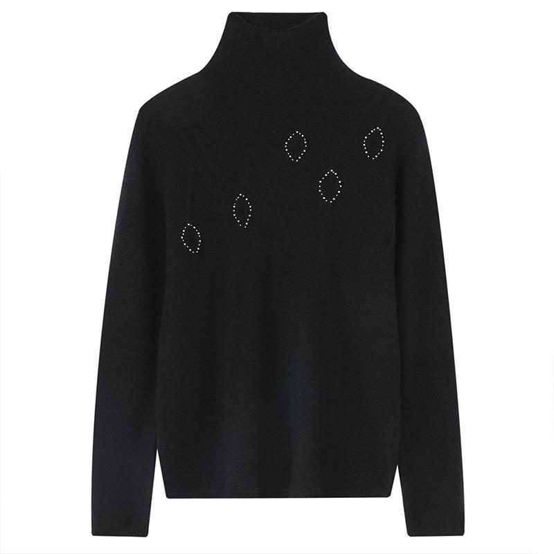 Lekasha Women's Cashmere High-Neck Pullover Sweater - Solid Color, Loose Fit for Autumn and Winter