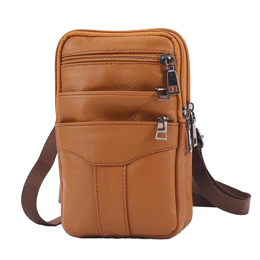 

Men Leather Waist Bag Shoulder Crossbody Bags Retro Cowhide Pocket Mobile Phone Belt Bum Outdoor Case Pouch коричневый