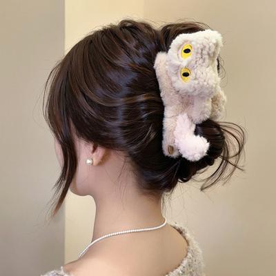 Plush Cat Hair Claw Clip Large 3D Fuzzy Cat Hairpin Cartoon Animal Shark Clip Women Hair Styling Accessory