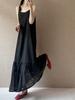 2025 Summer Retro A-Line Maxi Dress: Sleeveless Spaghetti Strap, Loose Pullover, Mid-Length Design
