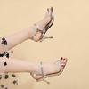 Fashion Women High Heel Crystal Sandals Ankle Buckle Rhinestones 2024 Summer Fashion Elegant Gold Thin Heel Fairy Style Shoes