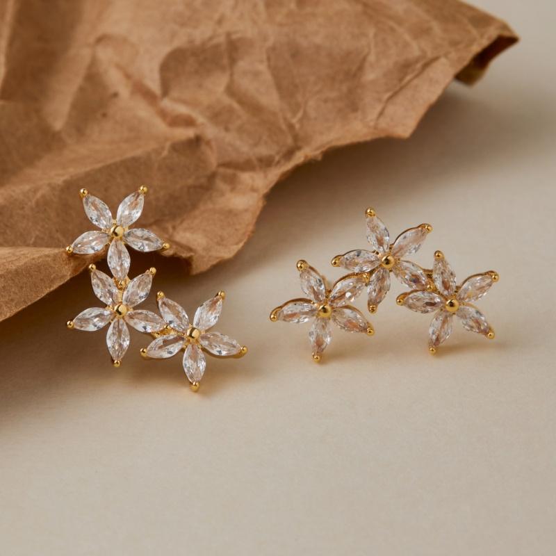 18K Gold-Plated Color-Retaining Zircon Flower Earrings for Women Fashion Exquisite High-Quality Earrings Jewelry Birthday Gift