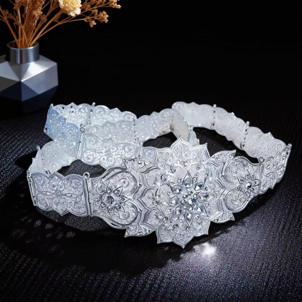 European-Middle Eastern Rhinestone Inlaid Metal Bridal Waist Belt