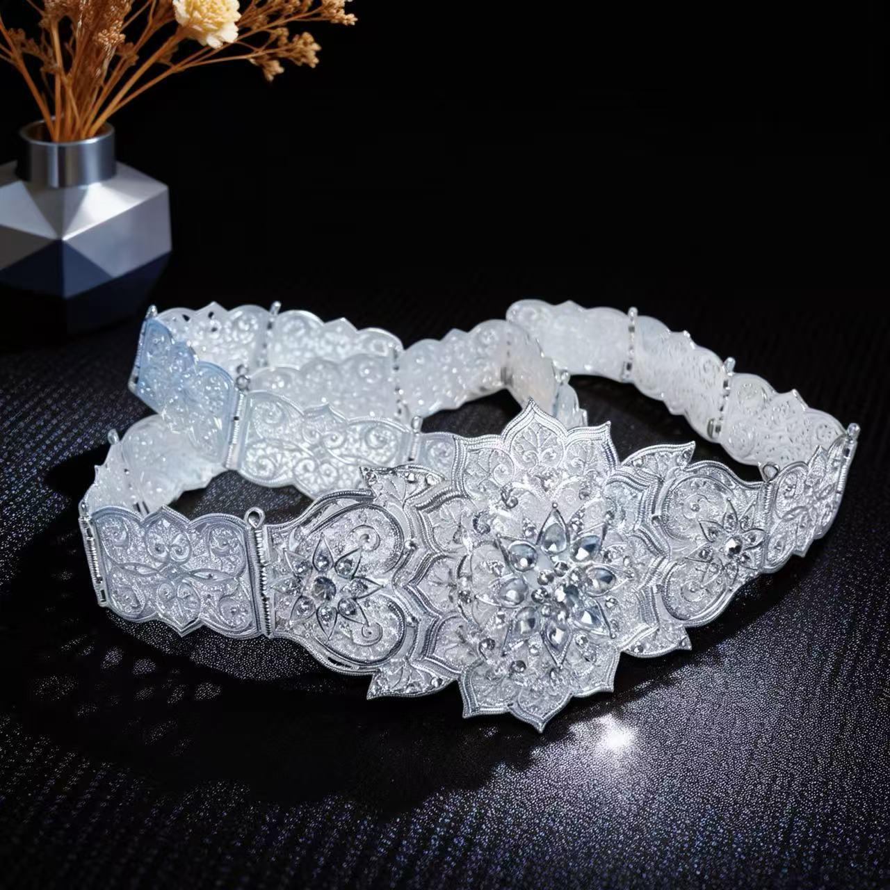 European-Middle Eastern Rhinestone Inlaid Metal Bridal Waist Belt