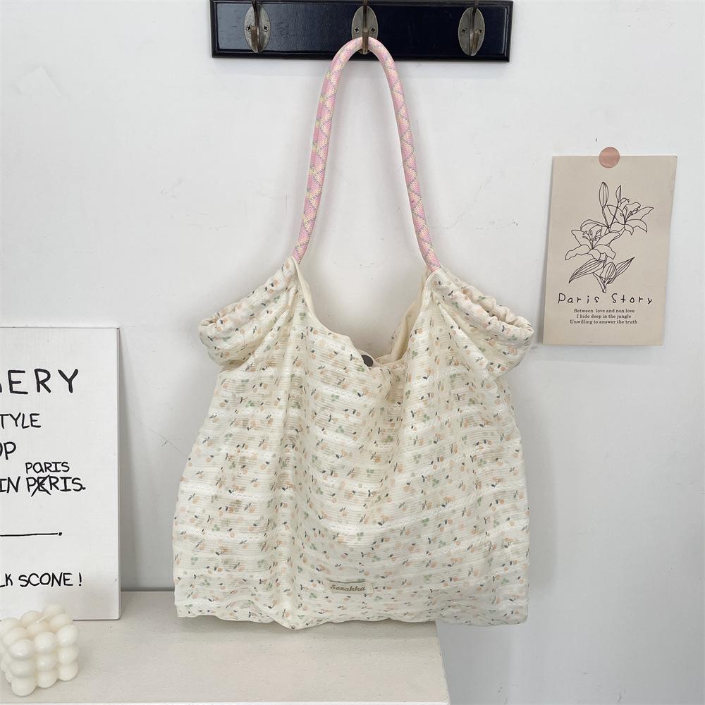 

493 Новая шифоновая сумка-тоут через плечо большой вместимости с цветком вишни, повседневная сумка-подмышка через плечо