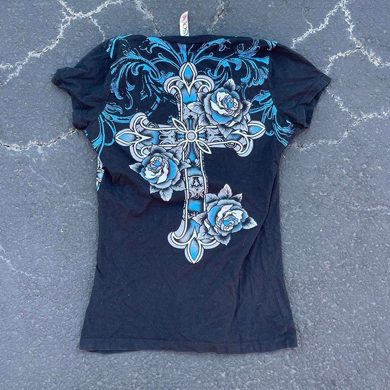 2026 Gothic Punk Women's Short-Sleeve Top with Letter Print