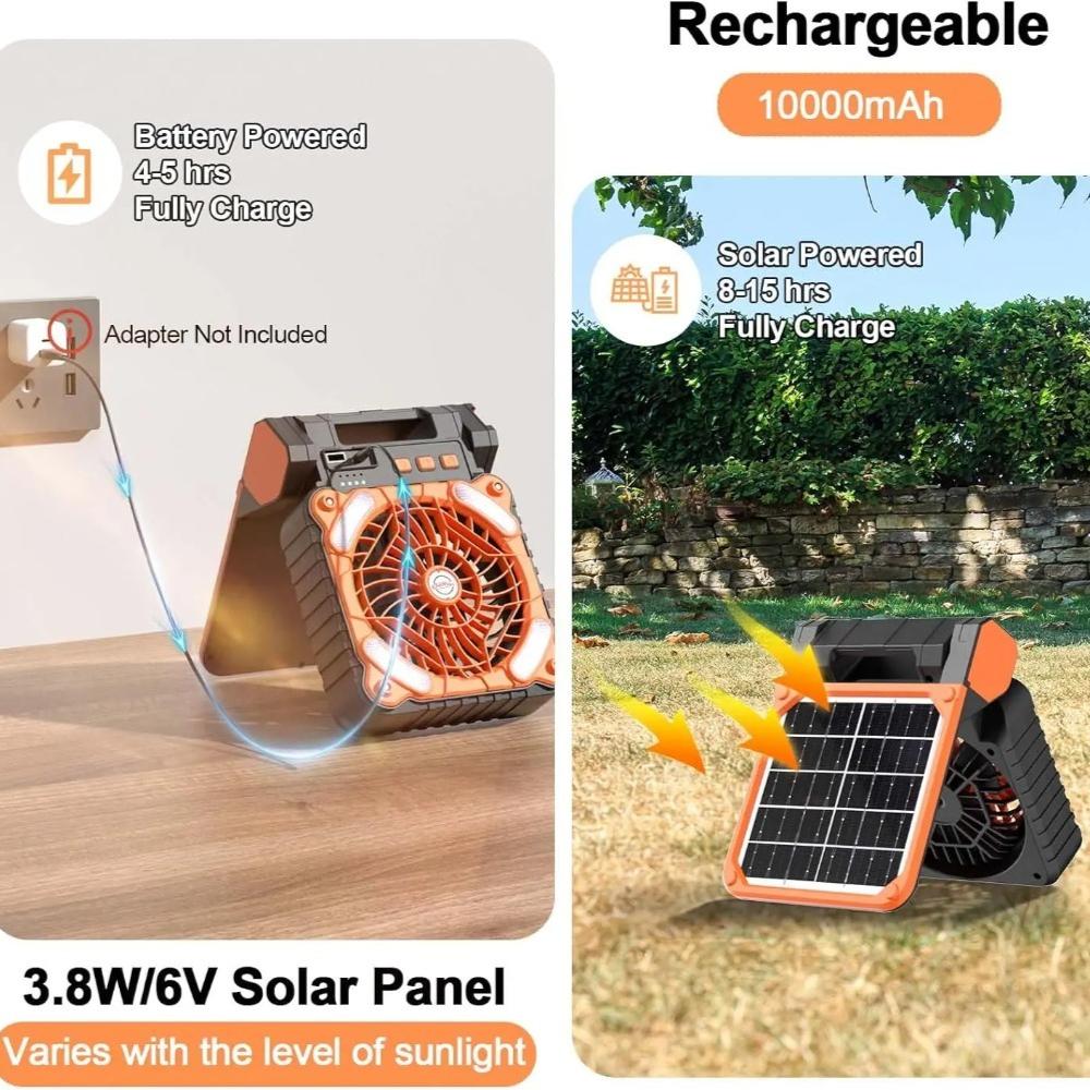 Portable Solar Fans 10000mAh LED Lantern Rechargeable Solar Powered Camping Fan 4 Speeds Powerful Wind 90° Folding Ventilador