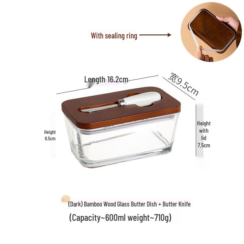 Ορθογώνιο Γυάλινο Βουτυριέρα με Καπάκι και Σπάτουλα για Αποθήκευση Τυριού