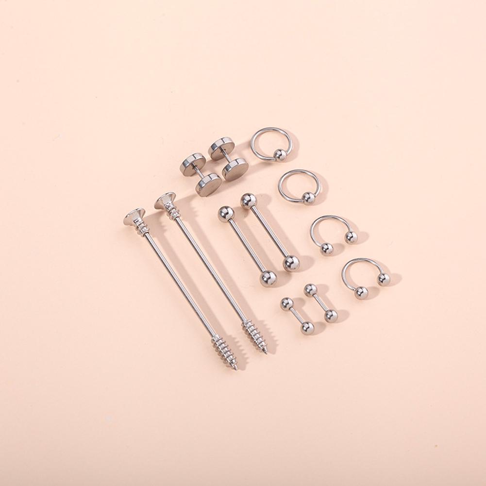 12 Pcs/set Ear Studs Stainless Steel Piercing Jewelry Long Ear Bone Barbell Ear Nail