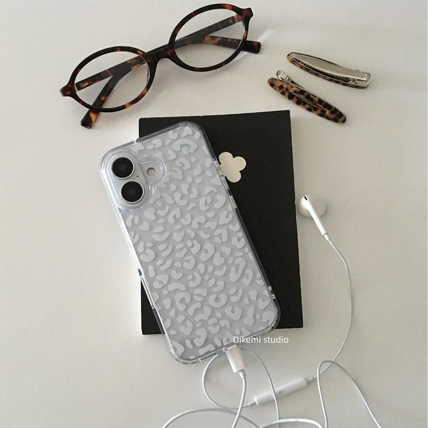 

White Leopard Print Transparent Phone Case For iPhone 17 AIR 16 15 14 13 12 11 PRO MAX XR XSMAX MINI 7 8 PLUS Y2K Soft Cover iPhone XS Max