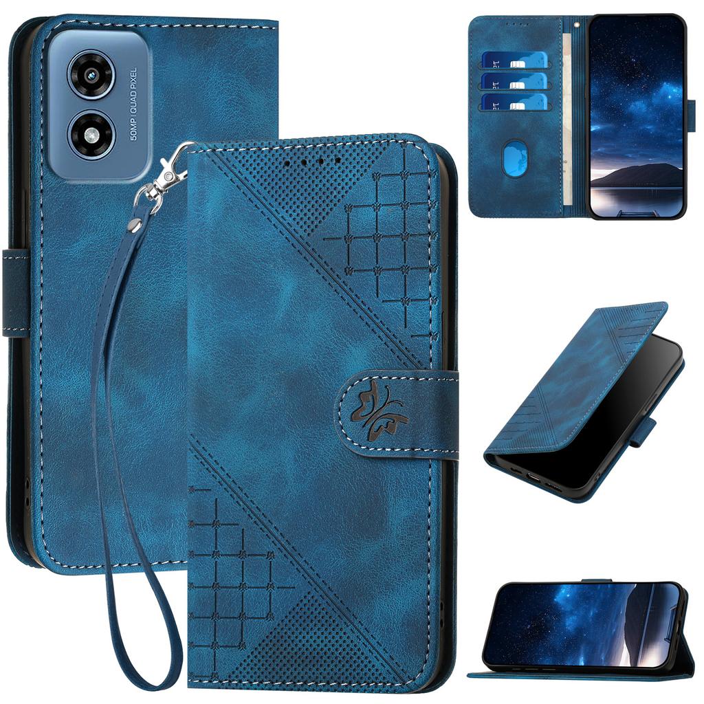For Motorola Moto G Play 5G (2024)/Moto G 5G (2024) Leather Wallet Case Butterfly Flower Imprinted Phone Cover with Strap