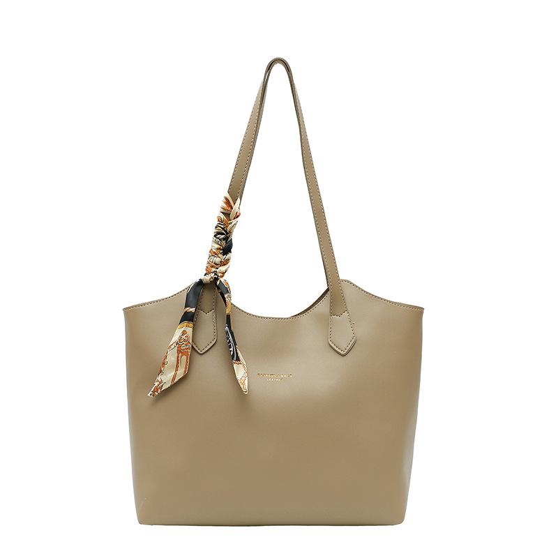 New silk scarf solid color fashionable large capacity casual retro simple commuting shoulder tote handbag women