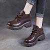 Genuine Leather High-top Platform Ankle Boots with Thick Soles Stylish Lace-up Design British Retro Style