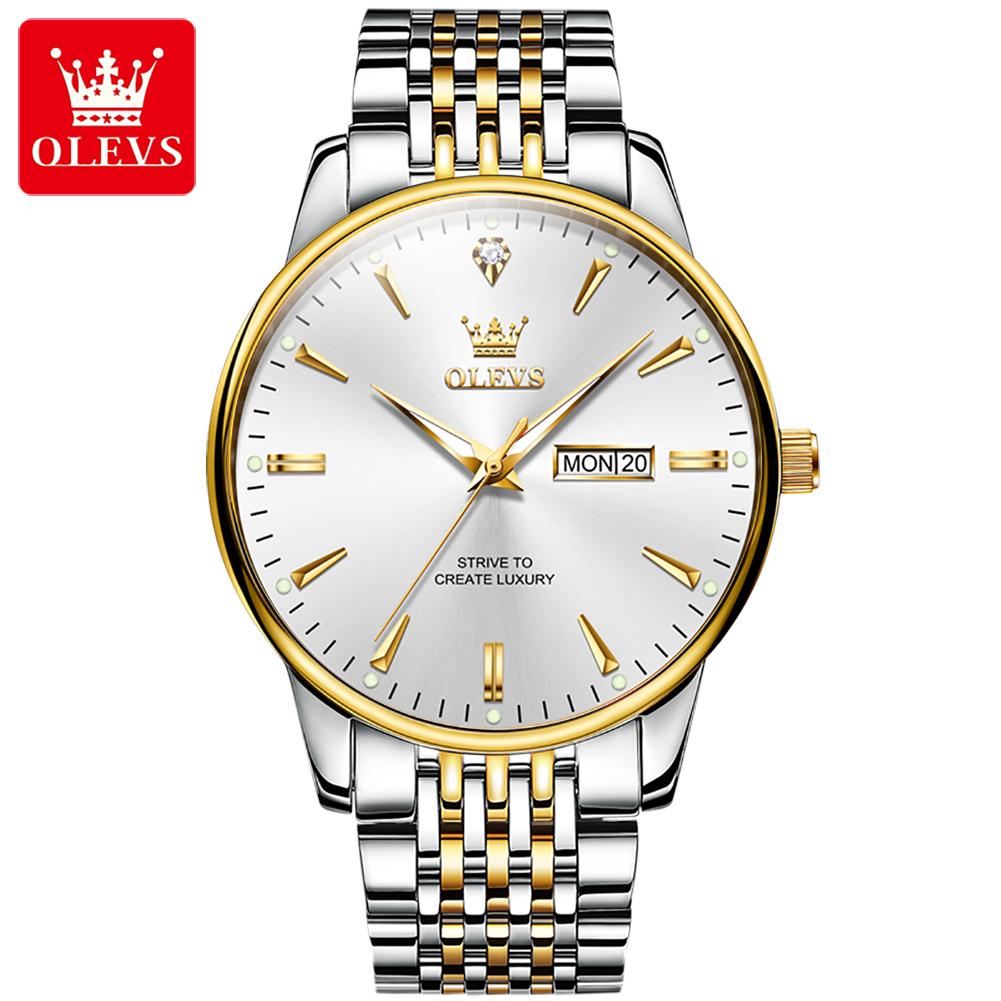 OLEVS Brand Watch Fashion Double Calendar Quartz Watch Night Light Waterproof Men's Watch 2929
