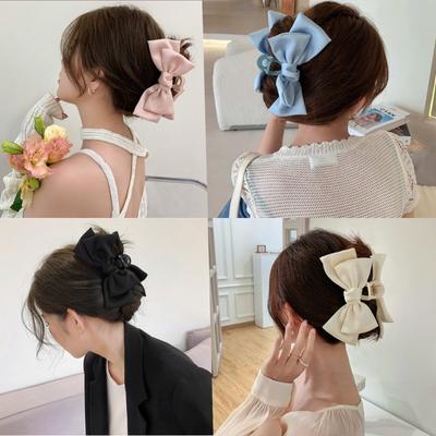 Fashion Women Bow Hairpin Korean Version Of Solid Color Butterfly Satin Hair Claws Girls Hair Accessories Headwear