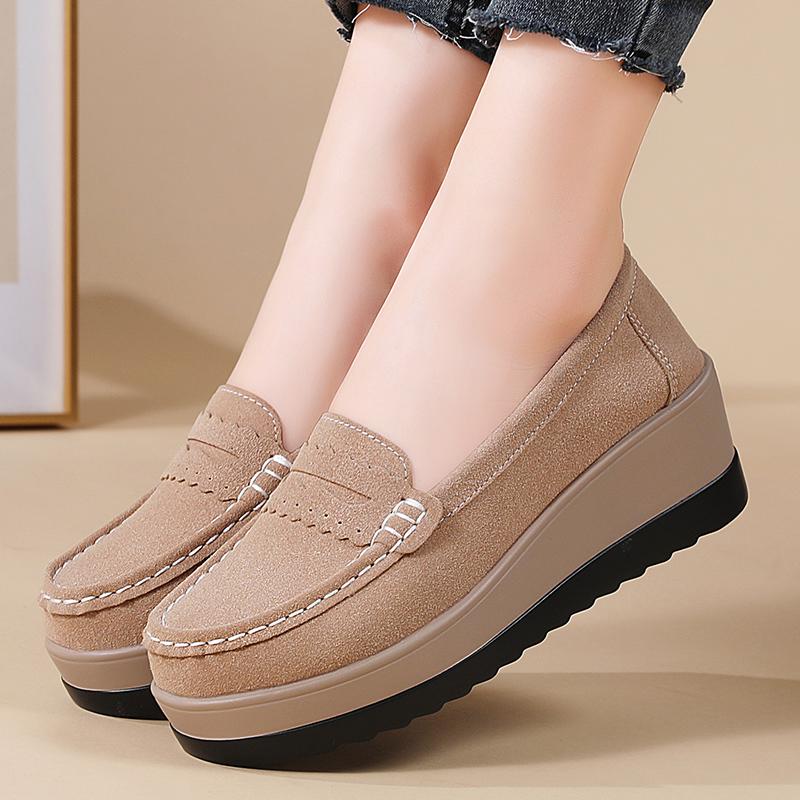 

Женские мокасины на платформе, женские туфли-криперы, толстая подошва, повседневные туфли без застежек, увеличивающие рост, полуботинки EU: 41 бежевый