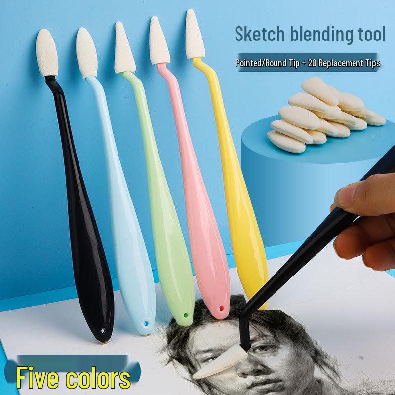Sketching & Blending Tools Set: Blending Stumps, Sponge Ball, and Tortillon Paper
