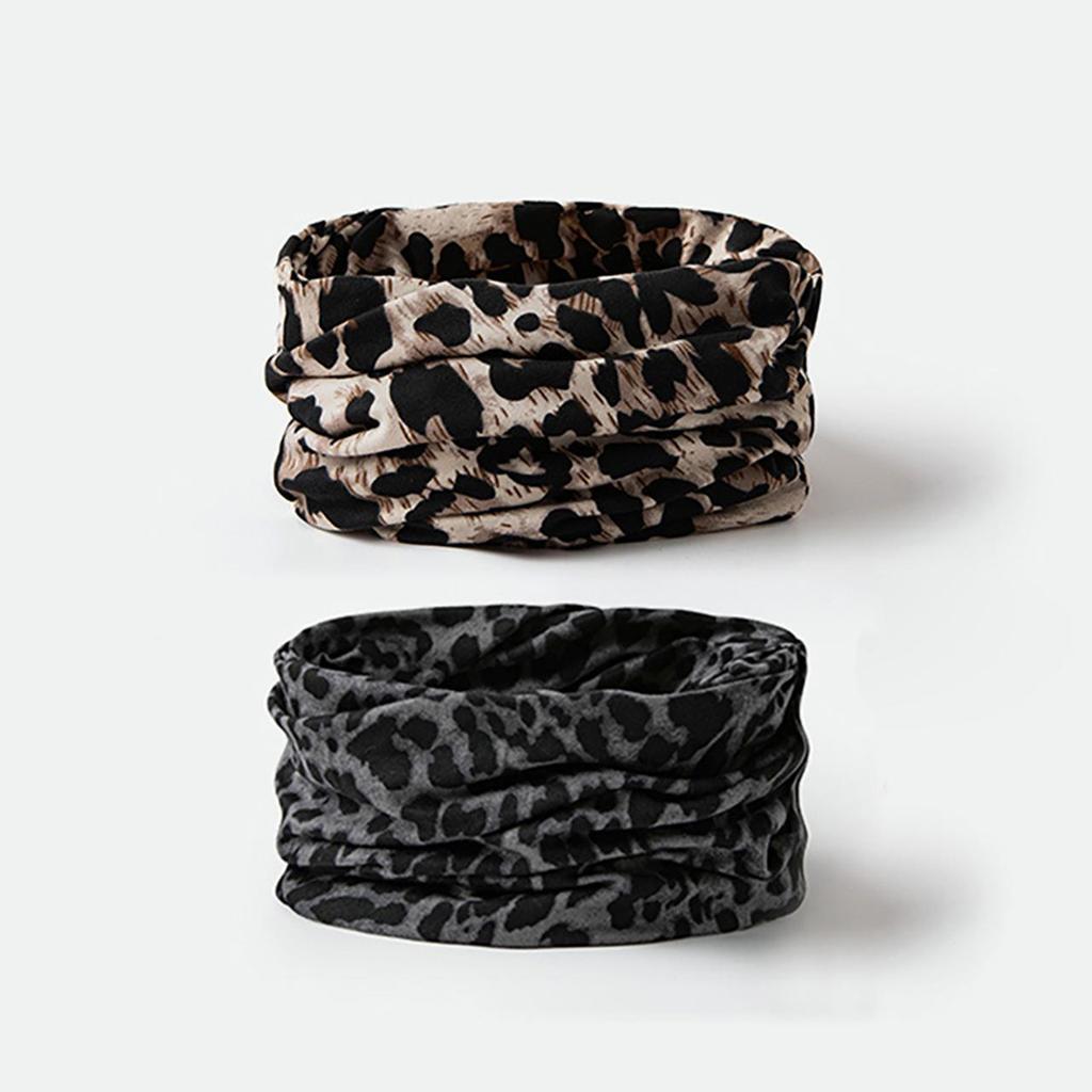 Fashion Leopard Beanies Cap for Women Vintage Knitted Warm Dual-use Skullcap Snood Casual Riding Windproof Pullover Hat
