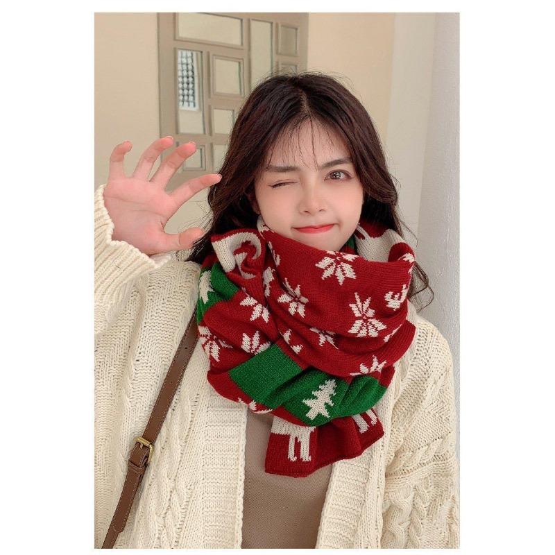 Christmas gift Japanese knitted wool scarf, female autumn and winter Korean version long thickened versatile scarf, trendy girlfriend