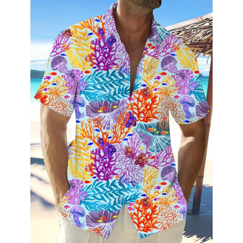 Nuova Camicia da Uomo Hawaii Primavera/Estate Moda Tempo Libero Passeggiata in Città Turista Spiaggia Stampata Completamente Aperta Manica Corta Bottoni, Spedizione Rapida