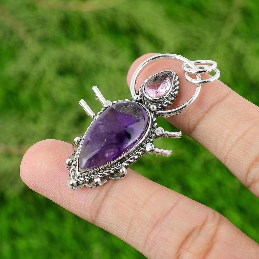 Natural Star Amethyst Pink Topaz New Sister Pendant Jewelry 925 Sterling Silver