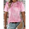 Sommer Rund Hals 3D Blomsterprint Topp Moteabel Casual Kort Ermet Dame T-skjorter