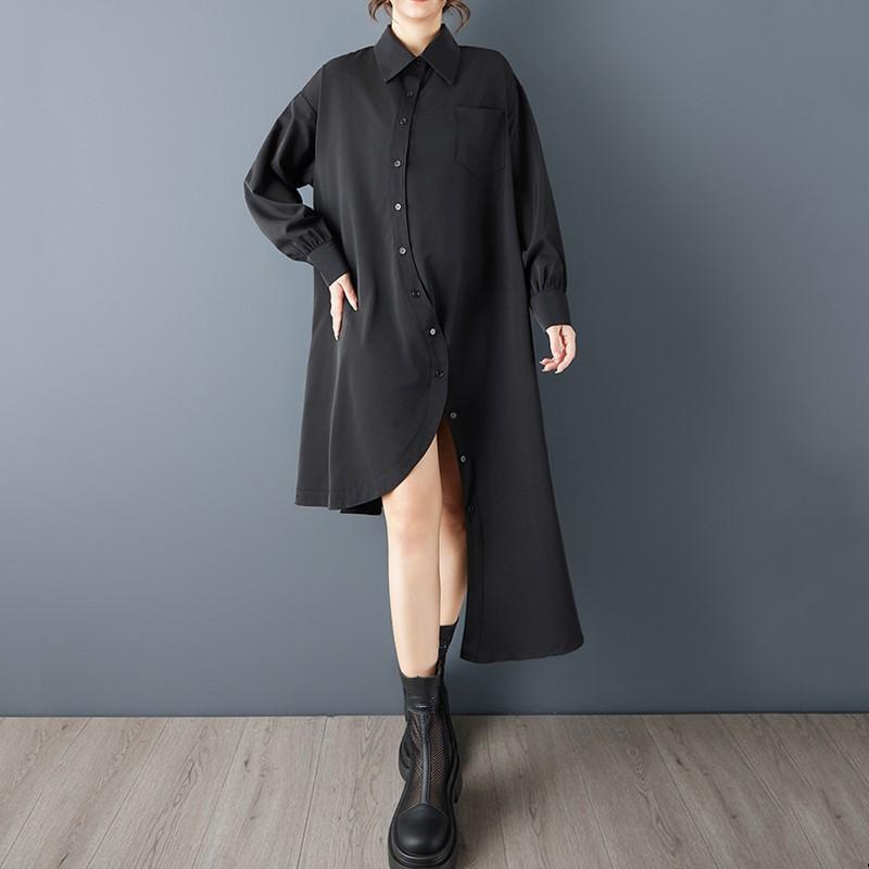 

Long sleeve Plus size vintage black new in dresses for women casual loose spring autumn shirt dress