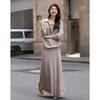 Demana Damen Winter Wollmischung Perlenbesetztes Oberteil & Gerader Rock Zweiteiliges Set