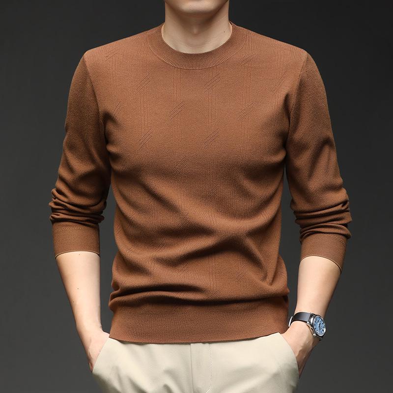 Men's Solid Color Jacquard Sweater - 2025 Autumn/Winter Casual Round Neck Knitwear