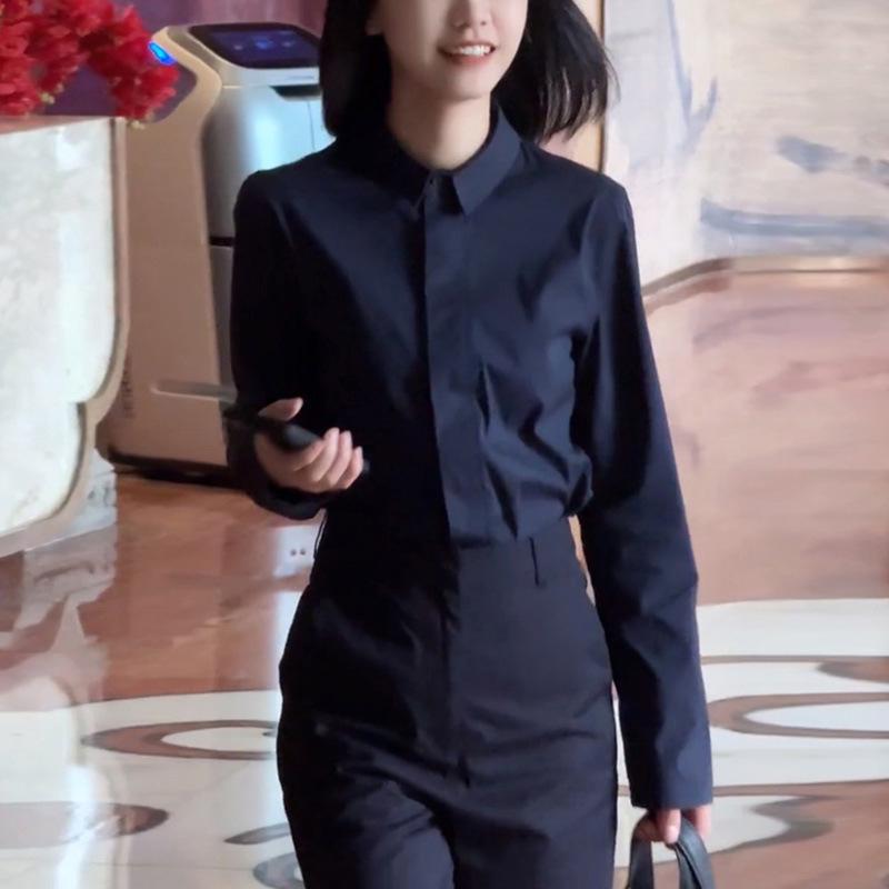 Высококачественная профессиональная женская французская модная рубашка Осень 2025 - Стильная, удобная и элегантная. XL чёрный