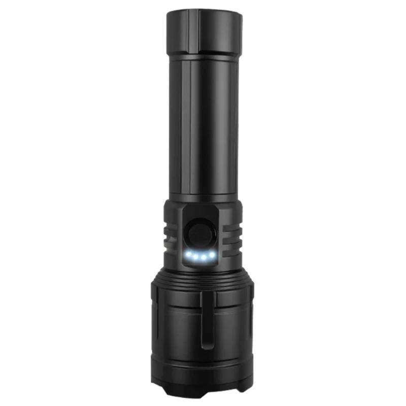 Rechargeable Zoomable Flashlight with Flame Ignition White Laser Core 4 Level Power Indicator Fresnel Lens for Outdoor Camping