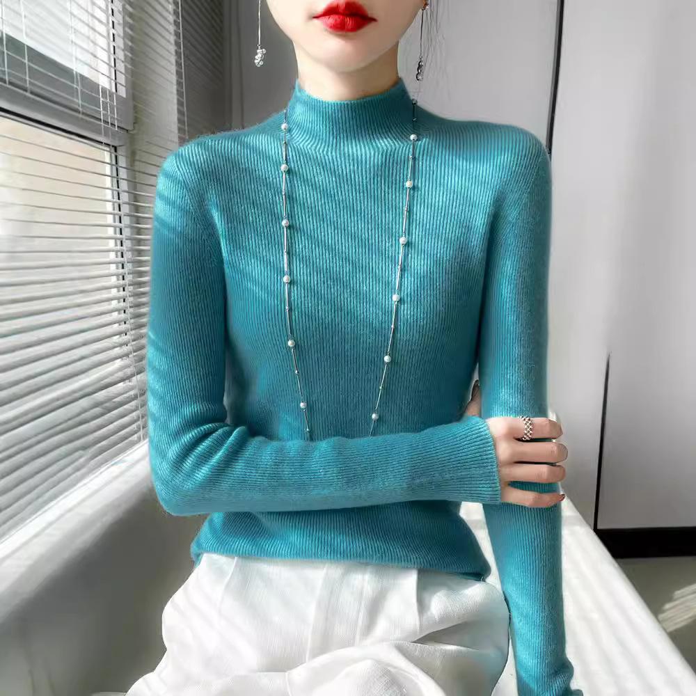 Bottom Shirt Women's Autumn and Winter Half-high Neck Sweater Slim Knitted Long-sleeved Tops