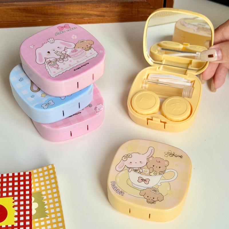 Portable Contact Lens Case Cute Cartoon Contact Lens Box Travel Kit For Girls Beauty Lens Storage Container