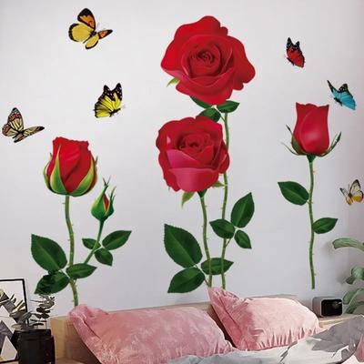 30x90cm Red Rose Wall Stickers Vinyl Wall Stickers Home Living Room Bedroom Hotel Office Decoration Wall Stickers