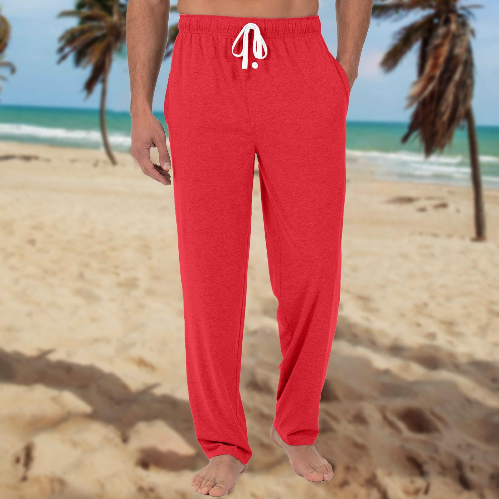 

Мужские трикотажные модные повседневные брюки с напечатанным карманом, пижамные брюки XXL красный