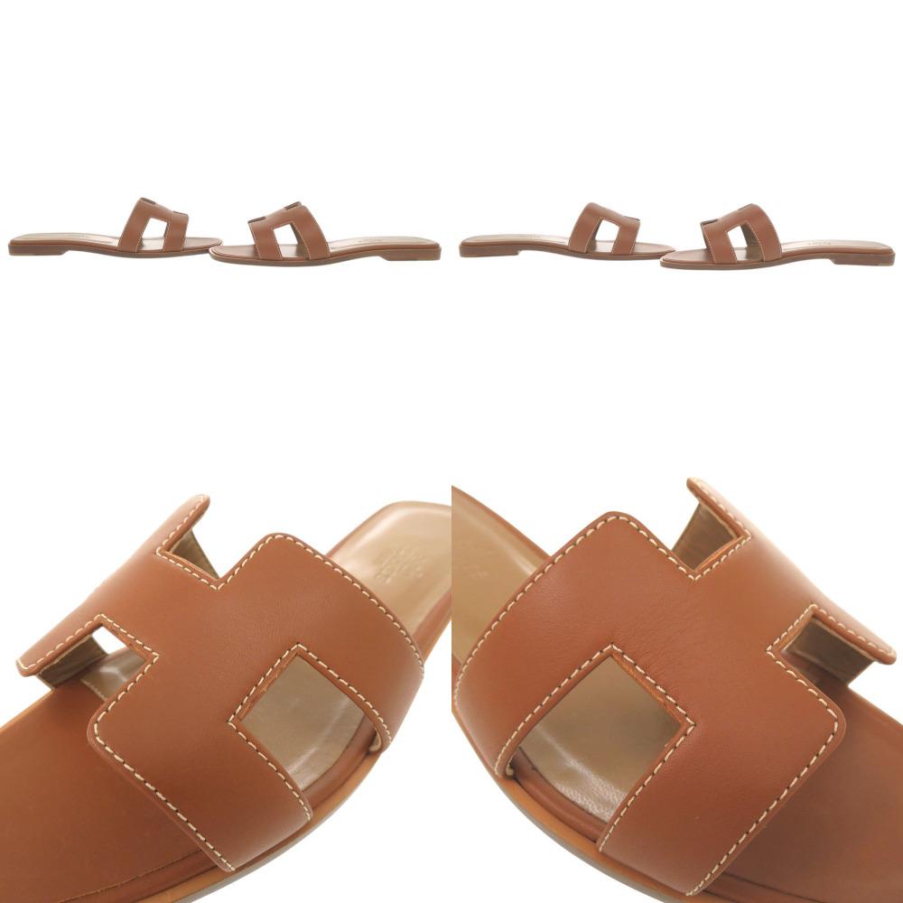 Used AUTHENTIC HERMES Oran Sandals Brown Leather