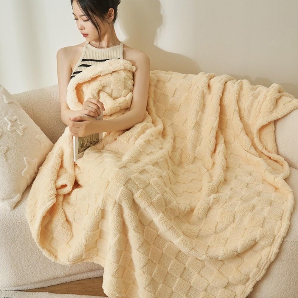 Universal Thick Warm Fleece Blanket Solid Color Plush Soft Sofa Blanket Square Texture Comfortable Bed Blanket Kids Bedspread