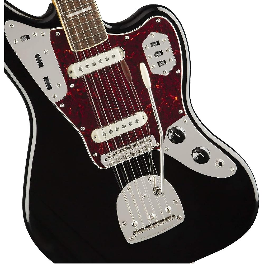 Squier by Fender Electric Guitar Classic Vibe '70s Jaguar®, Laurel Fingerboard, Black with Soft Case