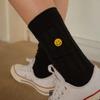 Knit Socks with Smile Embroidery - Black