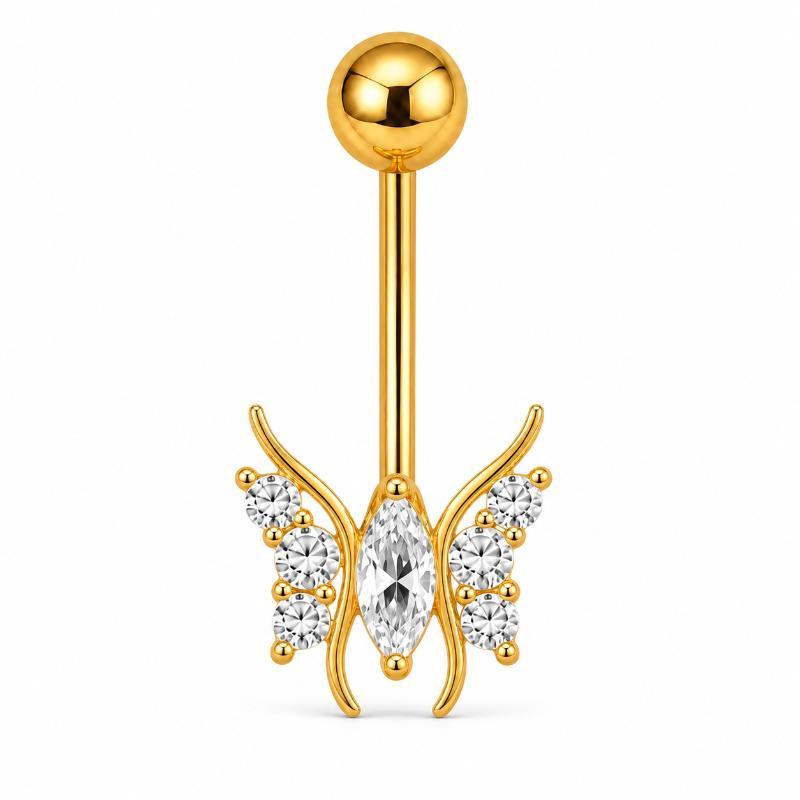 Dangle Belly Button Ring Gold Color Hypoallergenic Butterfly Heart Shape Piercing Jewelry for Summer Beach Party