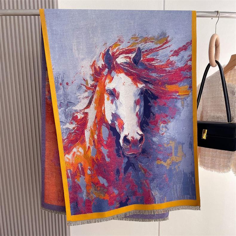 2024 Sonbahar/Kış Yeni Kalınlaştırılmış Sıcak Çift Taraflı İki Ton Püskül Taklit Kaşmir Eşarp, Yüksek Dereceli Şal Boyun