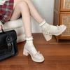 Fashion French Slip-On Women's Shoes Spring Summer New Style White Cross Butterfly Knot Thick High Heel Mary Jane Small Leather Shoes