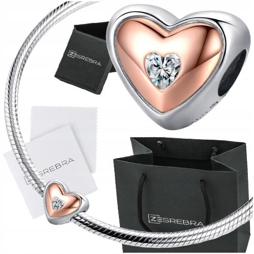 Heart Charms Rose S925 Pendant Cubic Zirconia Crystal Beads Plated
