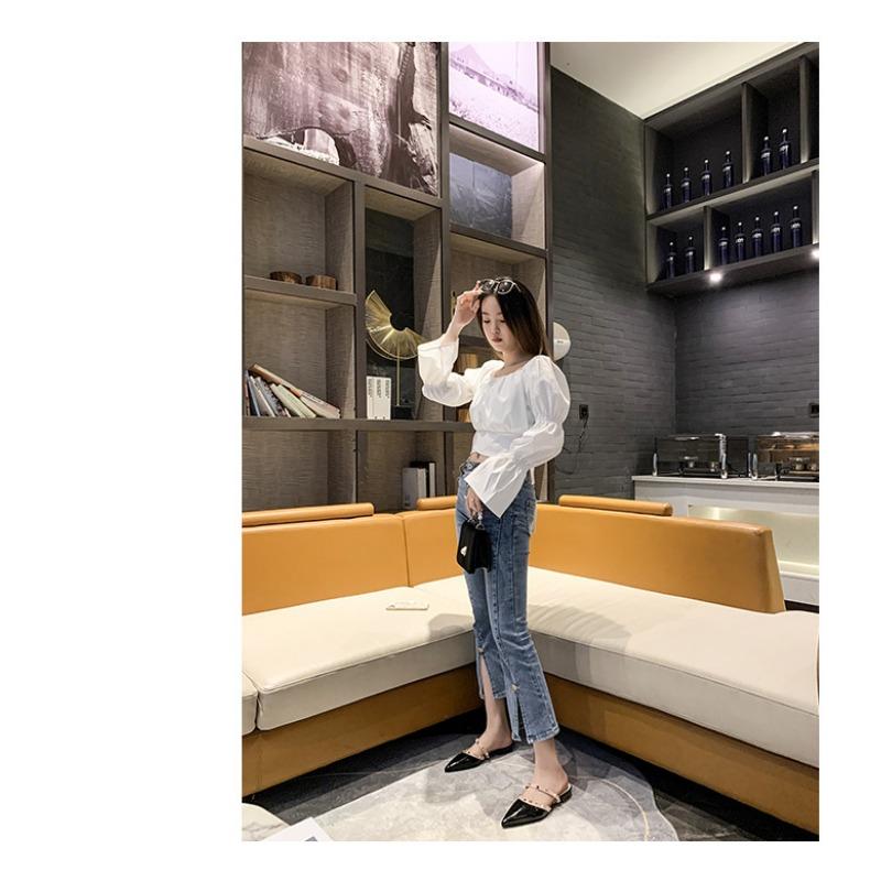 2025 New Riveted Semi-drag Thick-heeled Pointed Sandals for Women