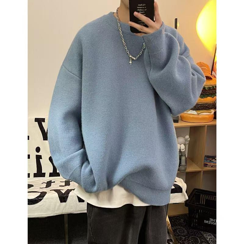 Autumn/Winter Men's Loose Lapel Sweater - Trendy Hong Kong Style Long Sleeve Knitwear